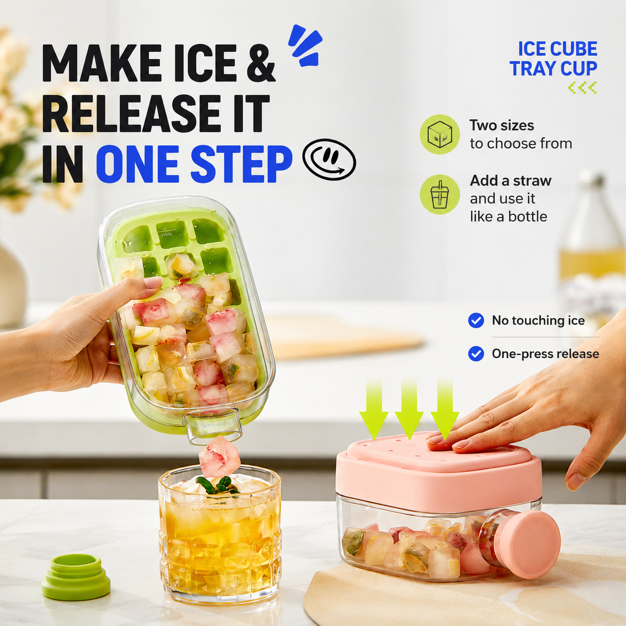 🧊3-in-1 Ice Cube Tray Cup – Make, Store & Pour Ice Easily