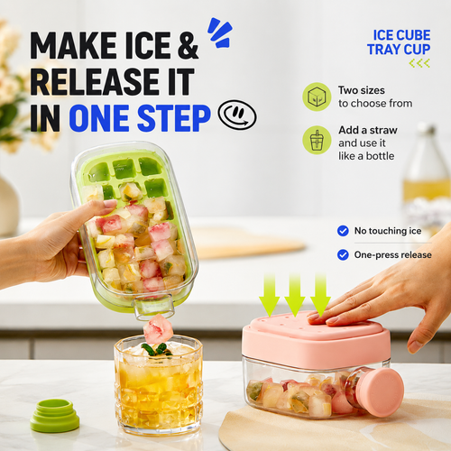 🧊3-in-1 Ice Cube Tray Cup – Make, Store & Pour Ice Easily