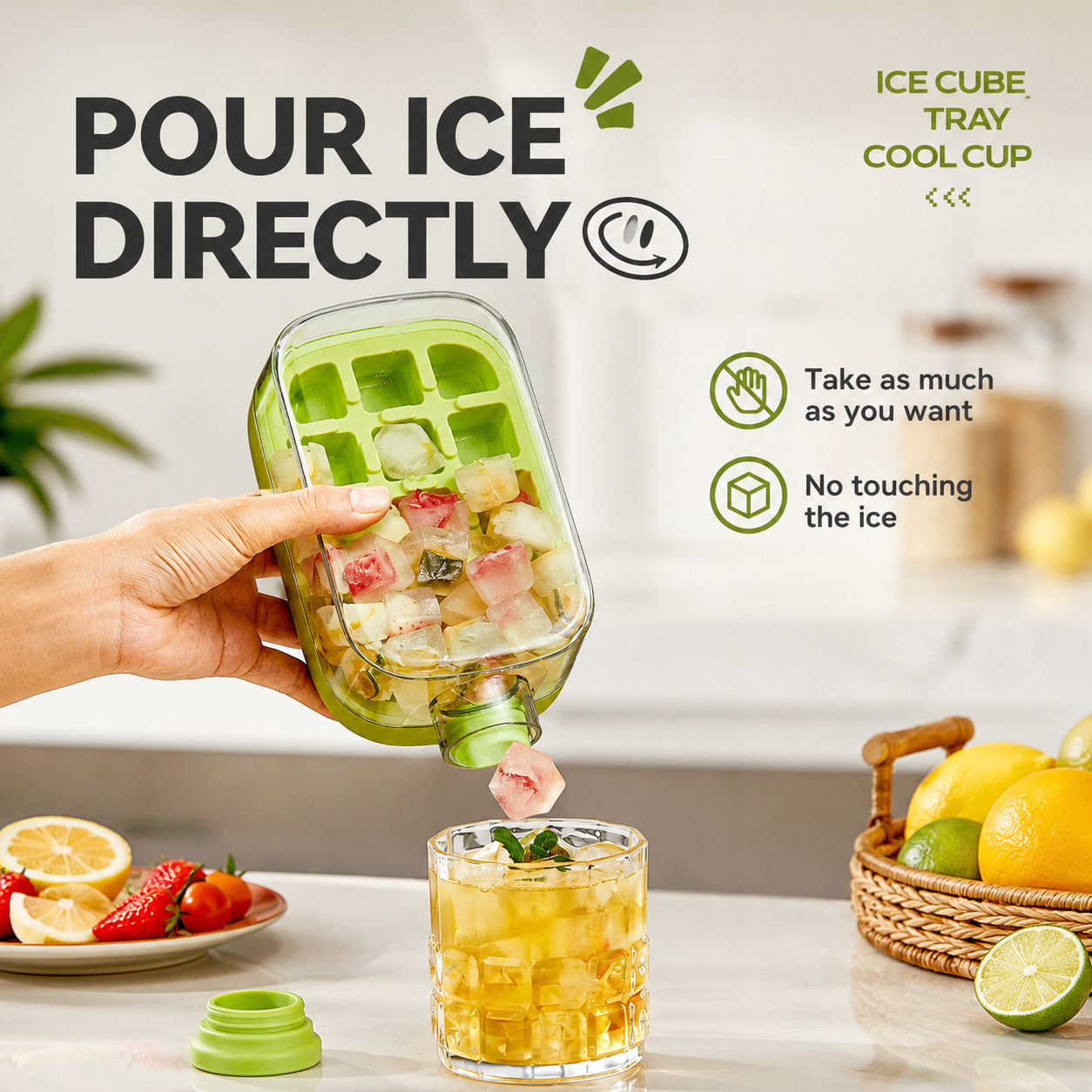 🧊3-in-1 Ice Cube Tray Cup – Make, Store & Pour Ice Easily