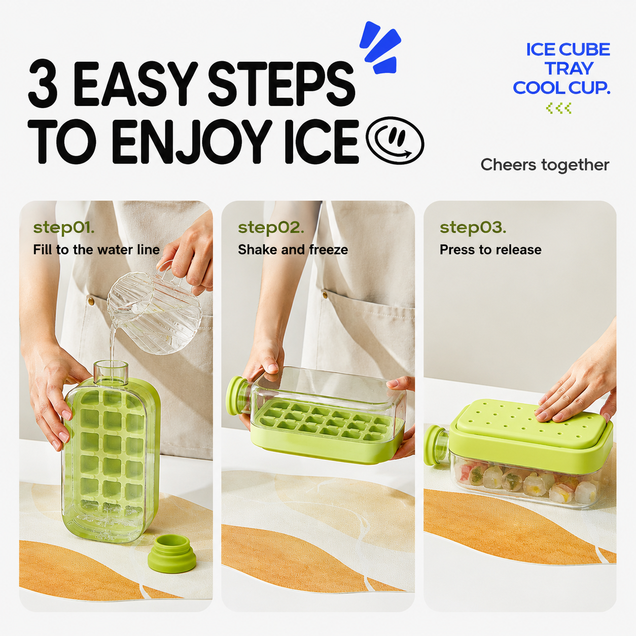 🧊3-in-1 Ice Cube Tray Cup – Make, Store & Pour Ice Easily