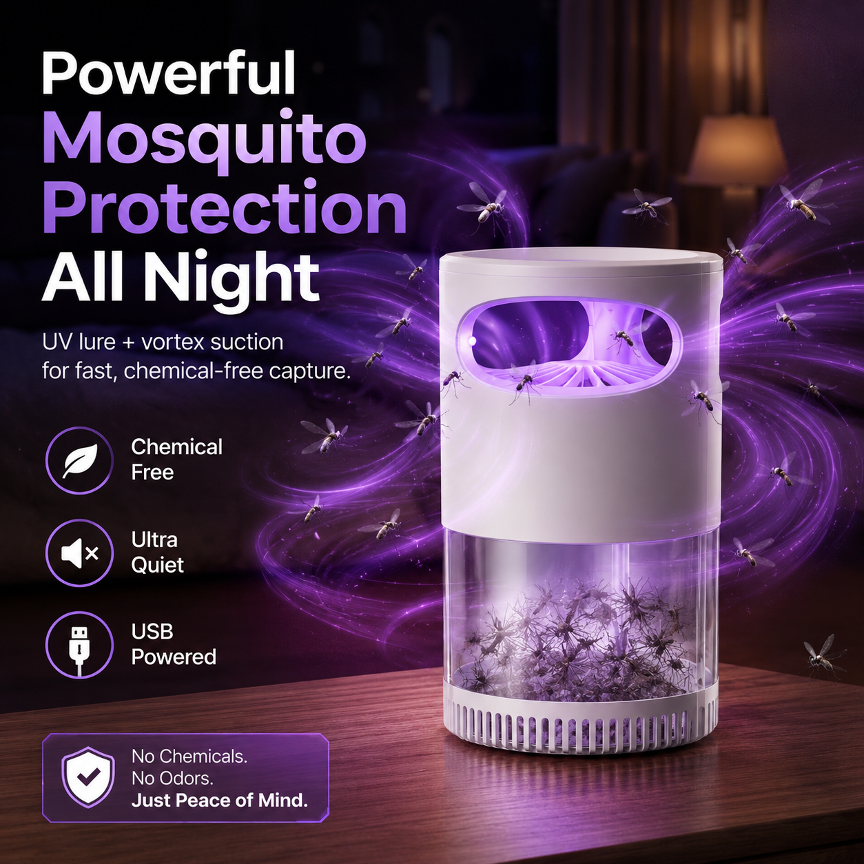 Whisper-Quiet UV Mosquito Trap | Chemical-Free Indoor Protection