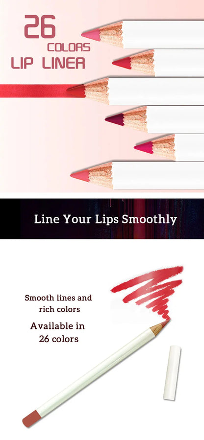 26 Colors Matte Waterproof Vegan Brown Lip Liner Eyebrow Pencil Eyeliner Private Label Lipliner White Pen Wholesale Makeup