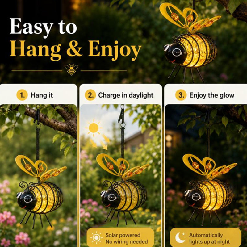 🌙🍃🪴 Hanging Solar Bee🐝 Light – Warm Amber Glow for Garden, Camping & Kids’ Rooms🌞🌜