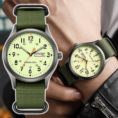 Men's Quartz Watch with Luminous Display – Dual Glow, 30M Water Resistant, Date Window 🕶️