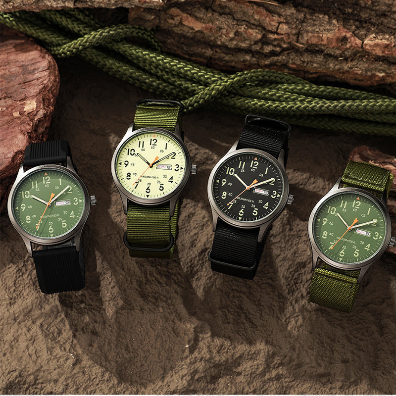 Men's Quartz Watch with Luminous Display – Dual Glow, 30M Water Resistant, Date Window 🕶️