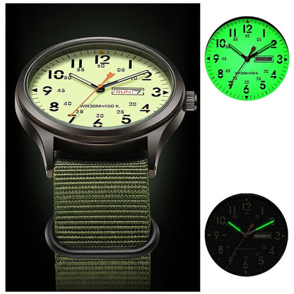 Men's Quartz Watch with Luminous Display – Dual Glow, 30M Water Resistant, Date Window 🕶️