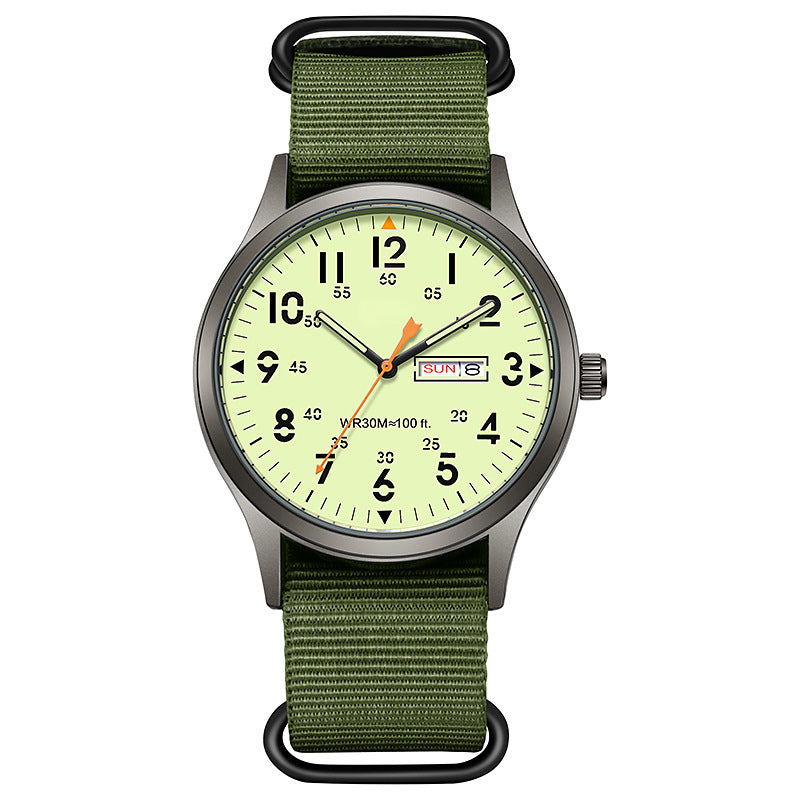 Men's Quartz Watch with Luminous Display – Dual Glow, 30M Water Resistant, Date Window 🕶️
