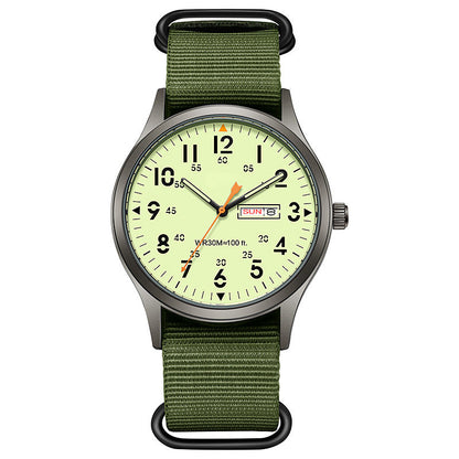 Men's Quartz Watch with Luminous Display – Dual Glow, 30M Water Resistant, Date Window 🕶️